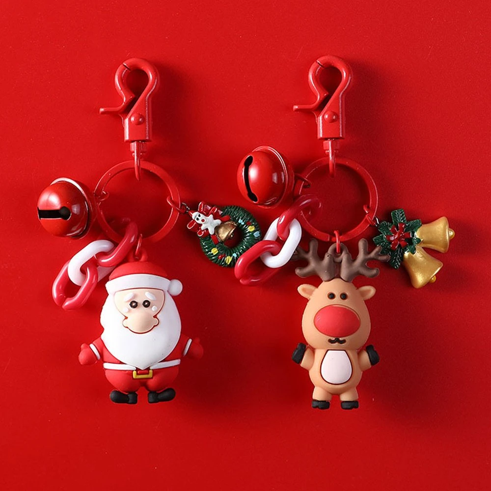 Cartoon 3D Lovely Santa Claus Snowman Design Rubber Keychain Pendant Bag Backpack Christmas Decoration Gift Keyring with Lanyard