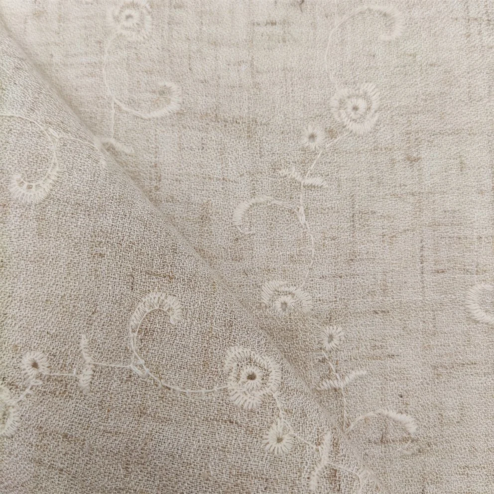 Linen Perforated Embroidery Flower Fabric for Garment Children