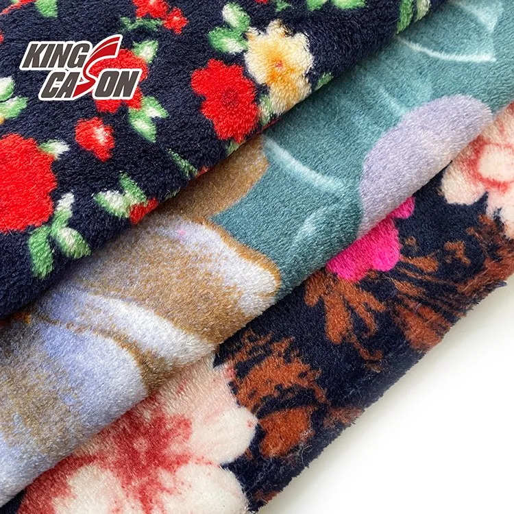 Kingcason Factory Direct Double Faced Floral Printing Flannel Fleece Fabric for Home Textiles