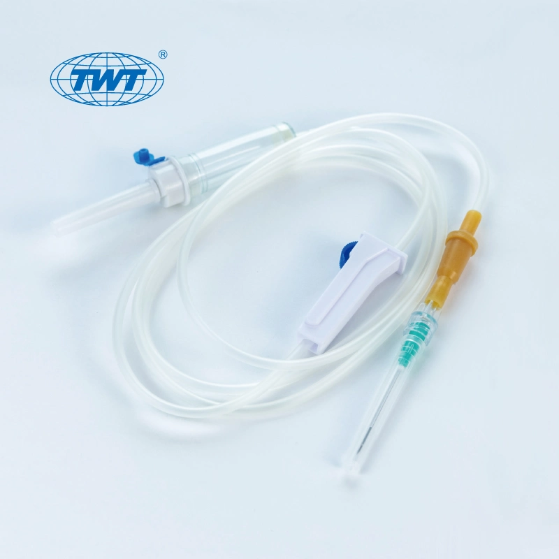 Sistema de infusión médica desechable con aguja bureta y filtro