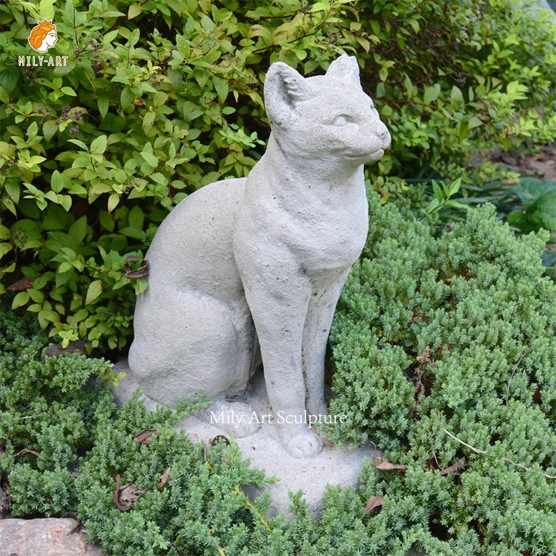 Jardín de mármol blanco Ornament Sleeping Cat Art Estatua Escultura Animal