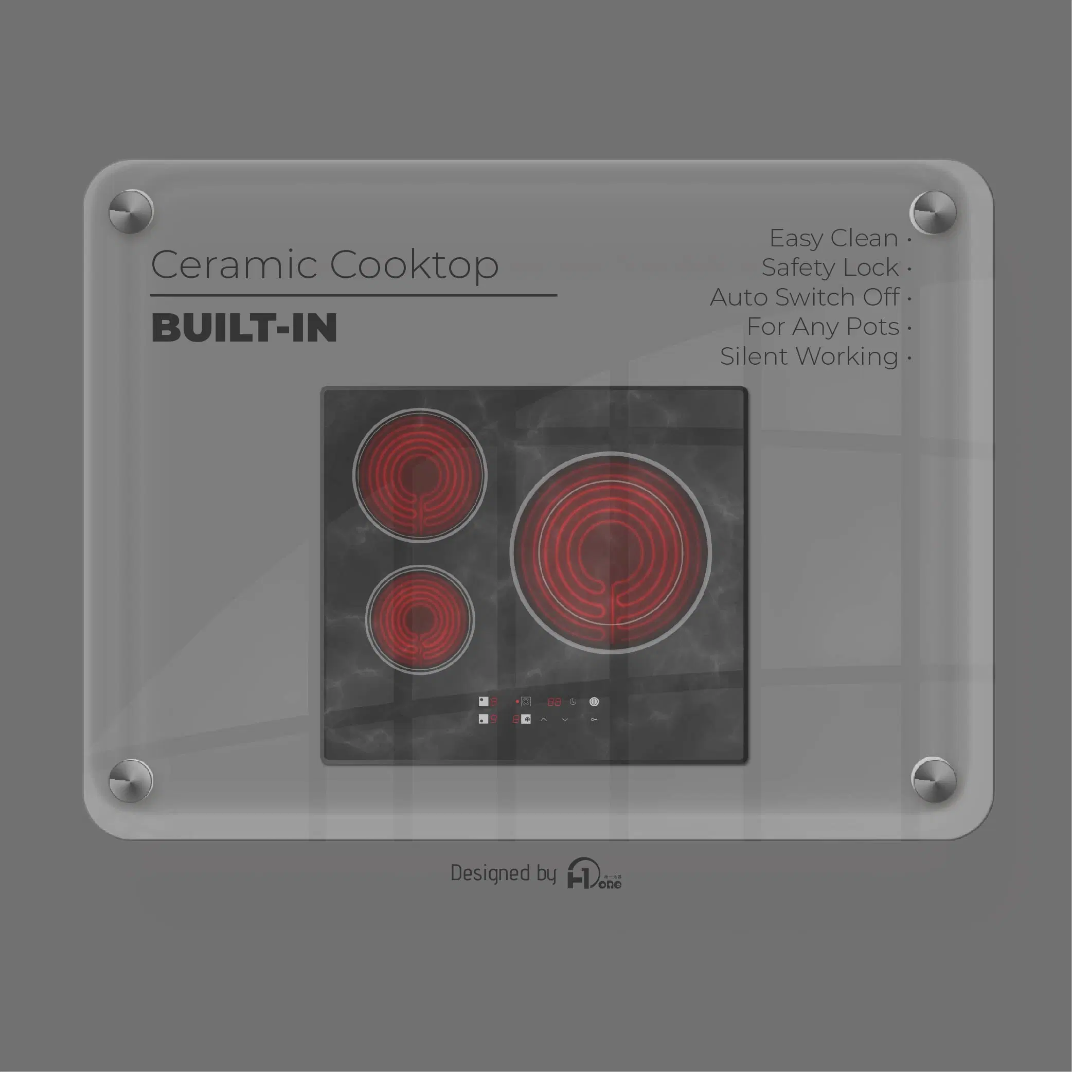 Built-in Electric Ceramic Radiant Cooking Plate with 3 Burners in Black 60cm