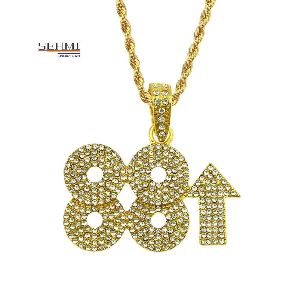 Collier pour homme Rich Chigga de 88rising avec pendentif en diamant en forme de numéro.