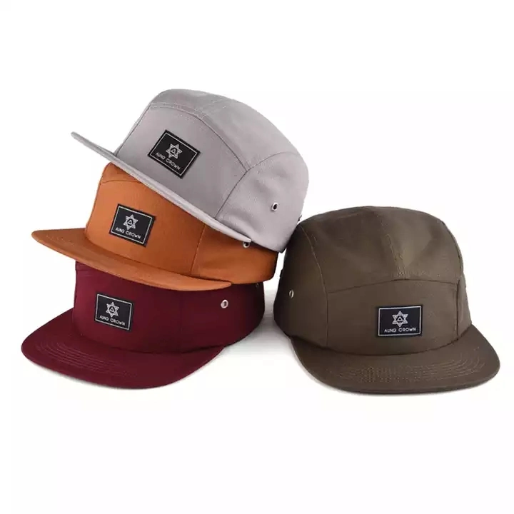 5 Panneau de coton personnalisés Camping Cap concevoir votre propre logo patch tissé 5 Panneau de chapeaux