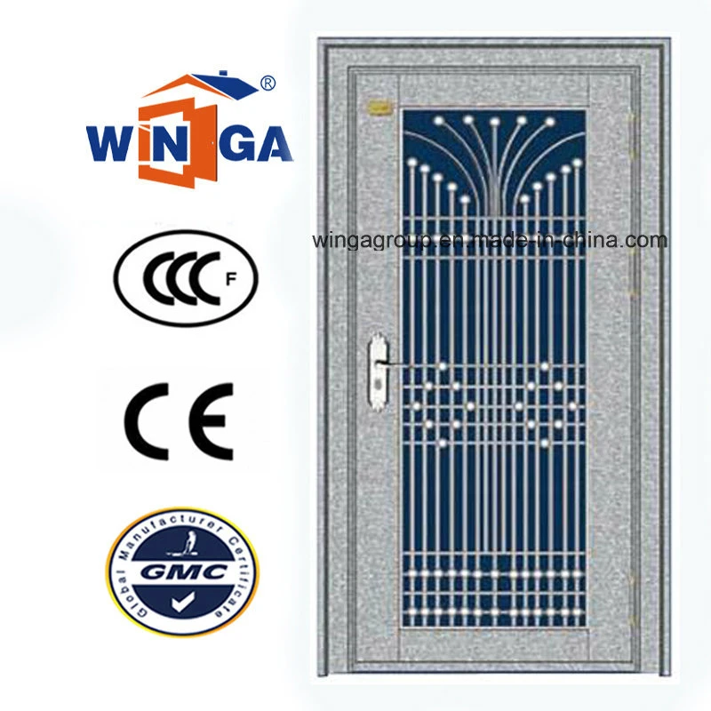 Hot Sale Front Entry Sun Proof Silver Color with Glass Stainless Steel Security Metal Door