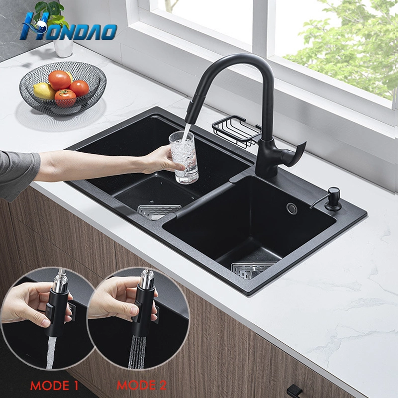 New Design Rectangular Black Single Bowl Artificial Stone Quartz Sinks for Kitchen