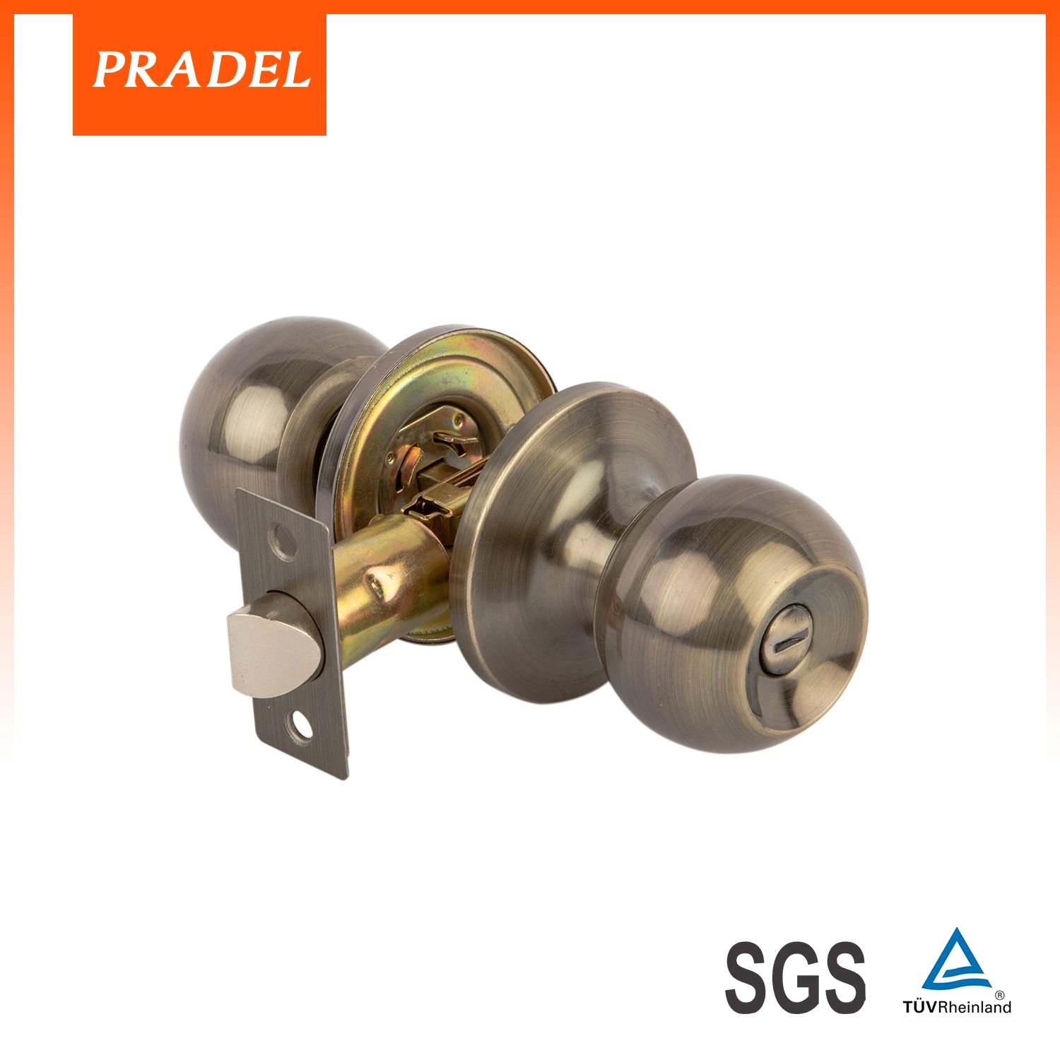 Durable Bathroom Round Polished Brass Color Cylinderial Stainless Steel Tubular Door Ball Lockset