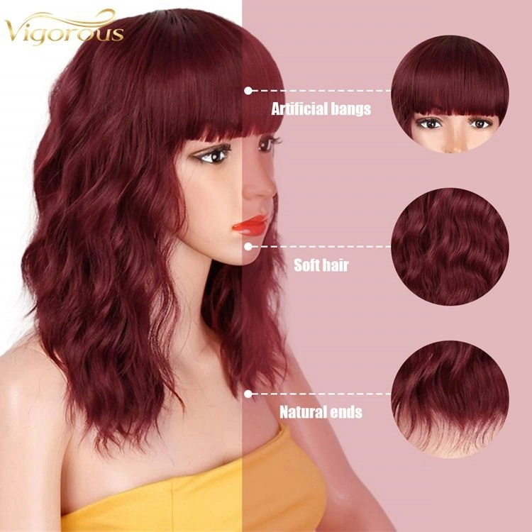 Wholesale/Supplier High quality/High cost performance  Red Colored Machine Short Wavy Synthetic Wig