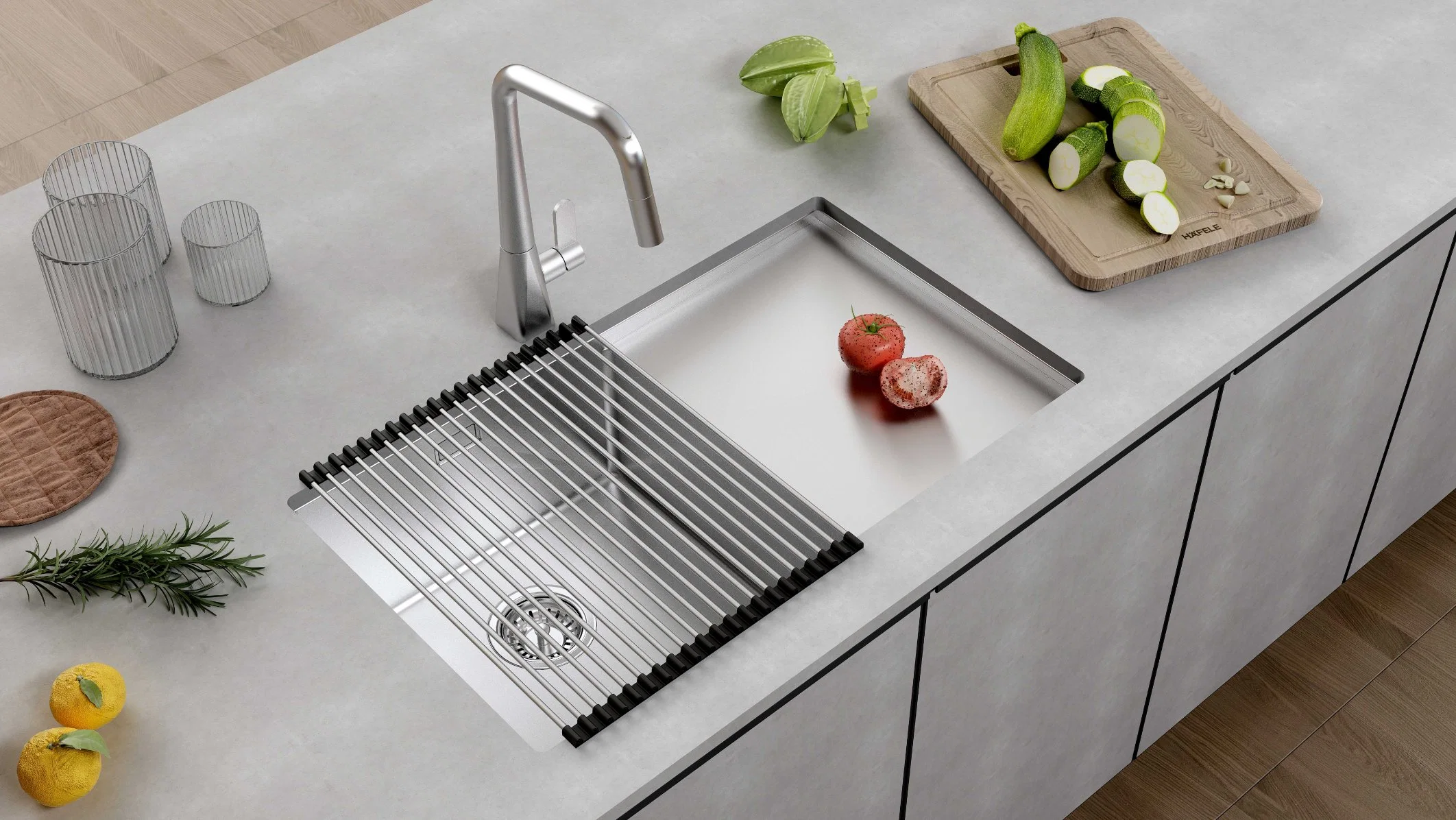 Kitchen Sink Single Bowl with Drain Board SUS304 Stainless Sink 7544sdu