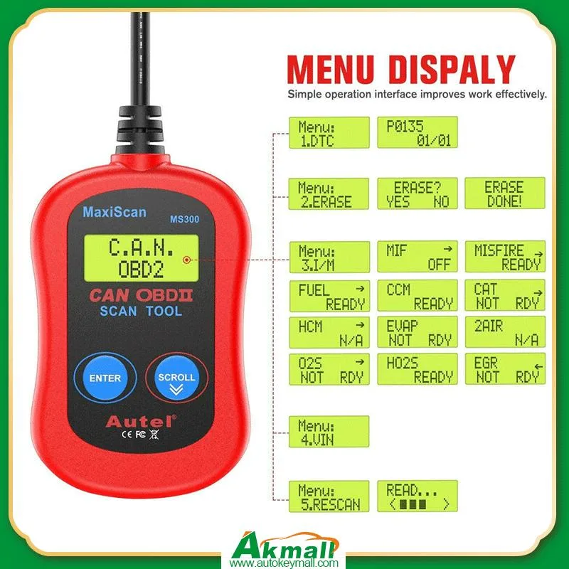 Autel Ms300 OBD2 Code Reader Scanner Car Diagnostic Scanner Tool Turn off Check Auto Accessories Check Engine Light Smog