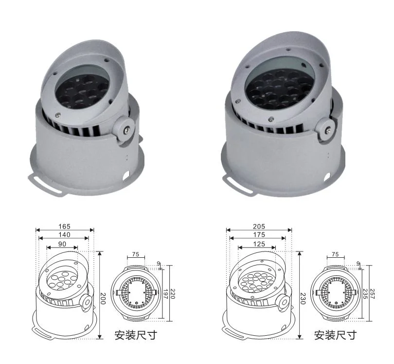 9W/12W/18W/24W/36W/54W/72W LED exterior árbol decorativo colorido jardín foco DMX512 RGBW Iluminación de paisajes