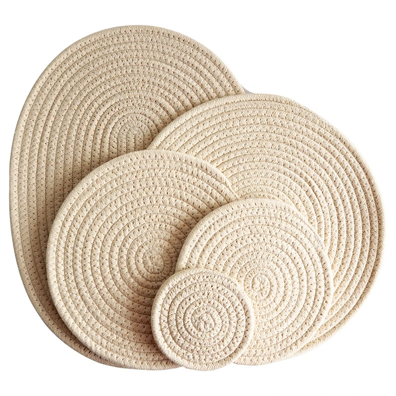 Rope Placemats Round Cotton and Linen Woven Insulation Pad Thicken Table Mats Coaster Dish Mats Heat Insulation Non-Slip Place Mat