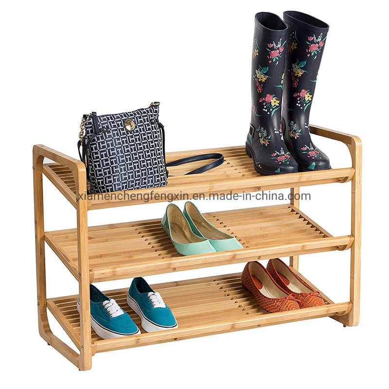 Home Storage Organization Natural Durable Bamboo 3-Tier Boots Shelf, Shoe Rackinches