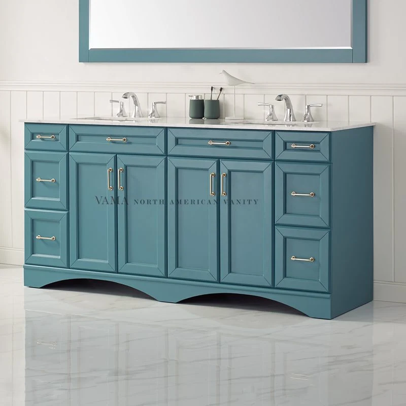 Vama 72 Inch Royal Green Traditional Design Floor Standing Bathroom Cabinet with White Ceramic Sink