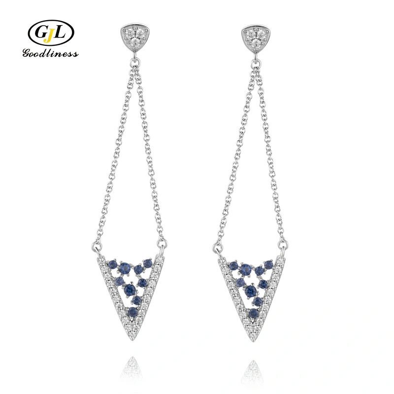 Silver Earring Geometry Style Blue Cubic Zirconia Brass Fine Jewelry