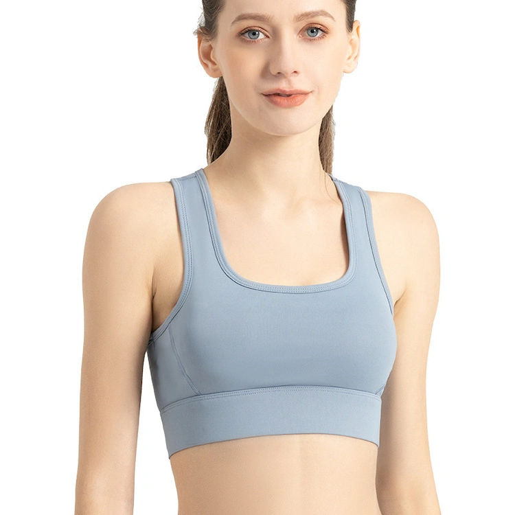 New Hot Feminal Medium Support Adjustable Yoga Sports Bra, Shockproof Gym Running Top Wear with Hook Design Back U Neck Fitness Bra for Women