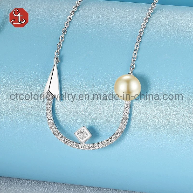 Fashion Women Jewellery 925 Silver Arrow with Pearl Necklace