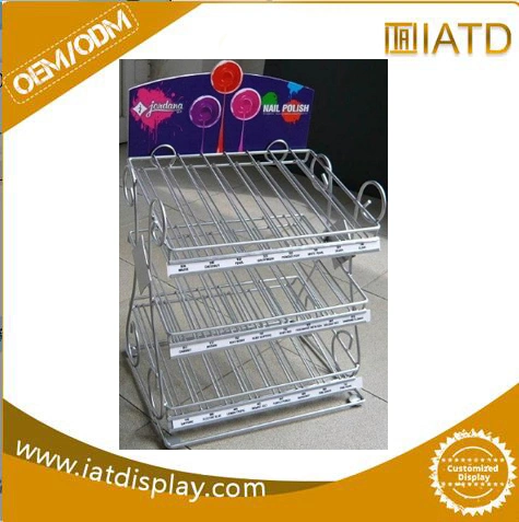 4 Tiers Inclined Chrome Display Wire Shelving Rack at Canton Fair Exhibition