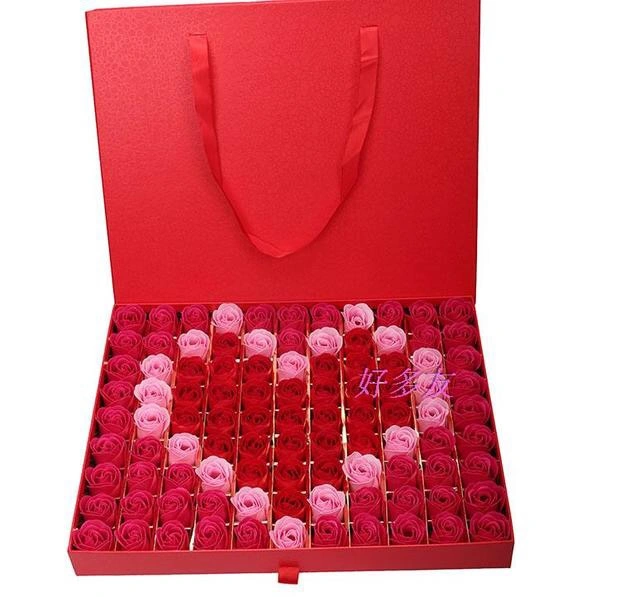 Love Design Rose Artificial Flower Various Specifications Preserved Flower Gift in The Shape of a Heart Box Valentine Day Rose Soap Gift Box for Lovely Girl