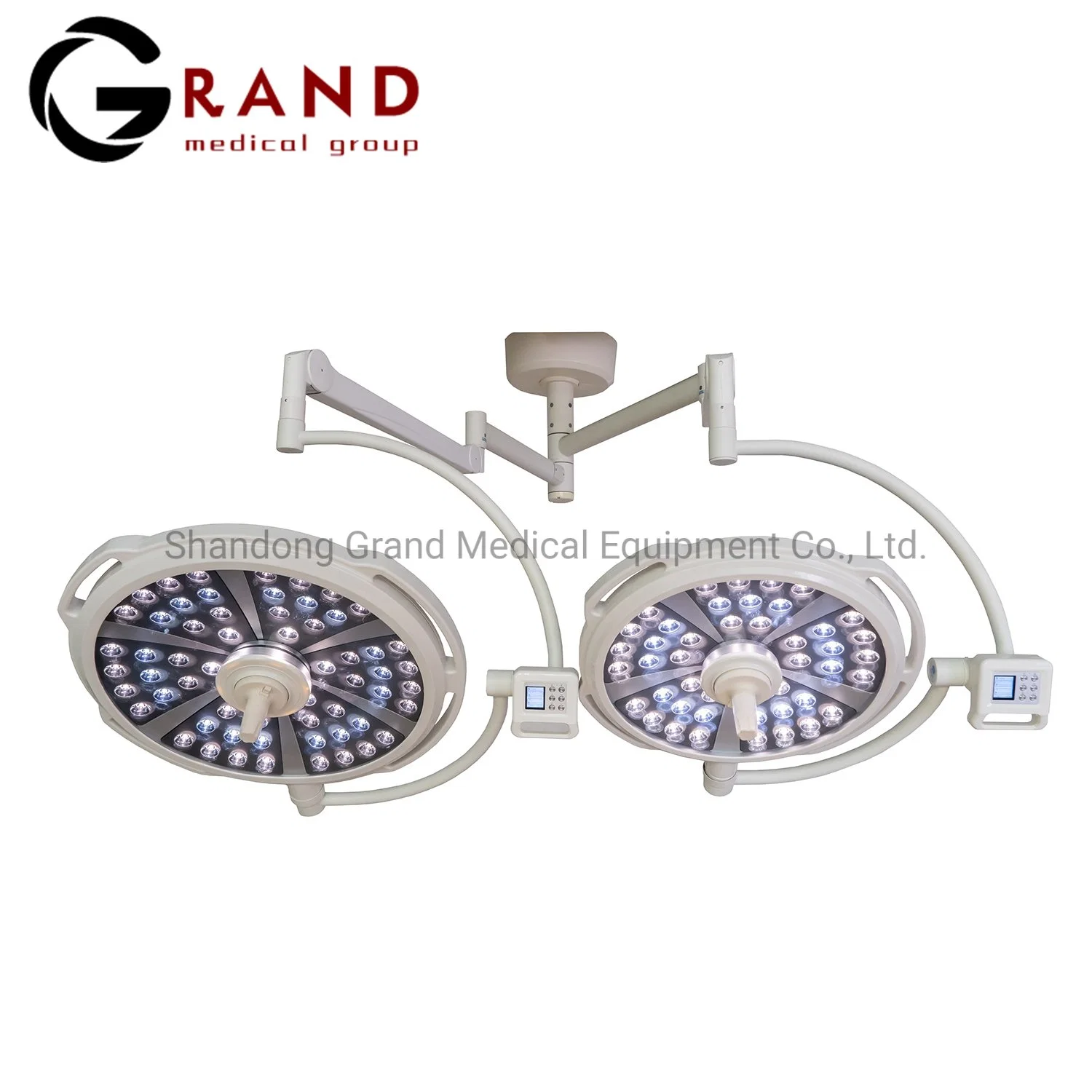 Two Heads Two Arm Ceiling Mounted High 97 CIR Surgical Lamp in Stock Large Illumination China Operating Room LED Light Shadowless Operation Theatre Lamp