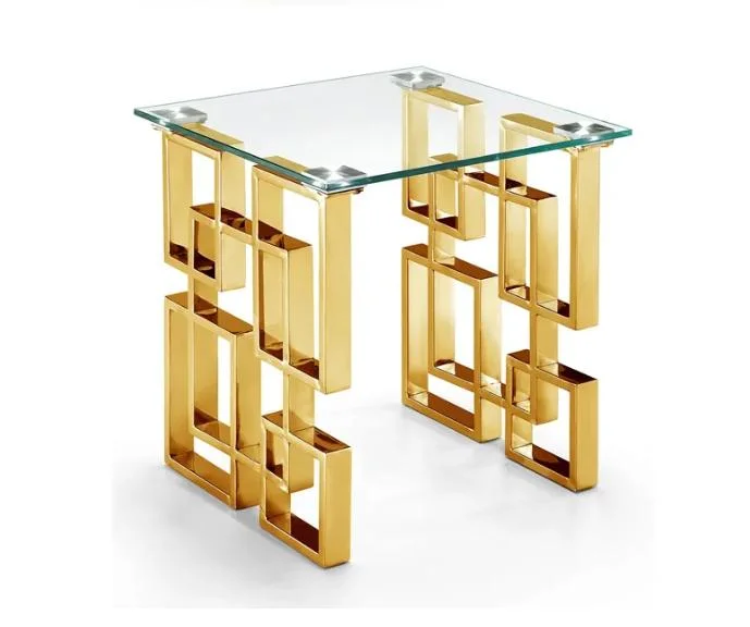 Rectangle Golden Legs Transparent Glass Coffee Table for Living Room Furniture