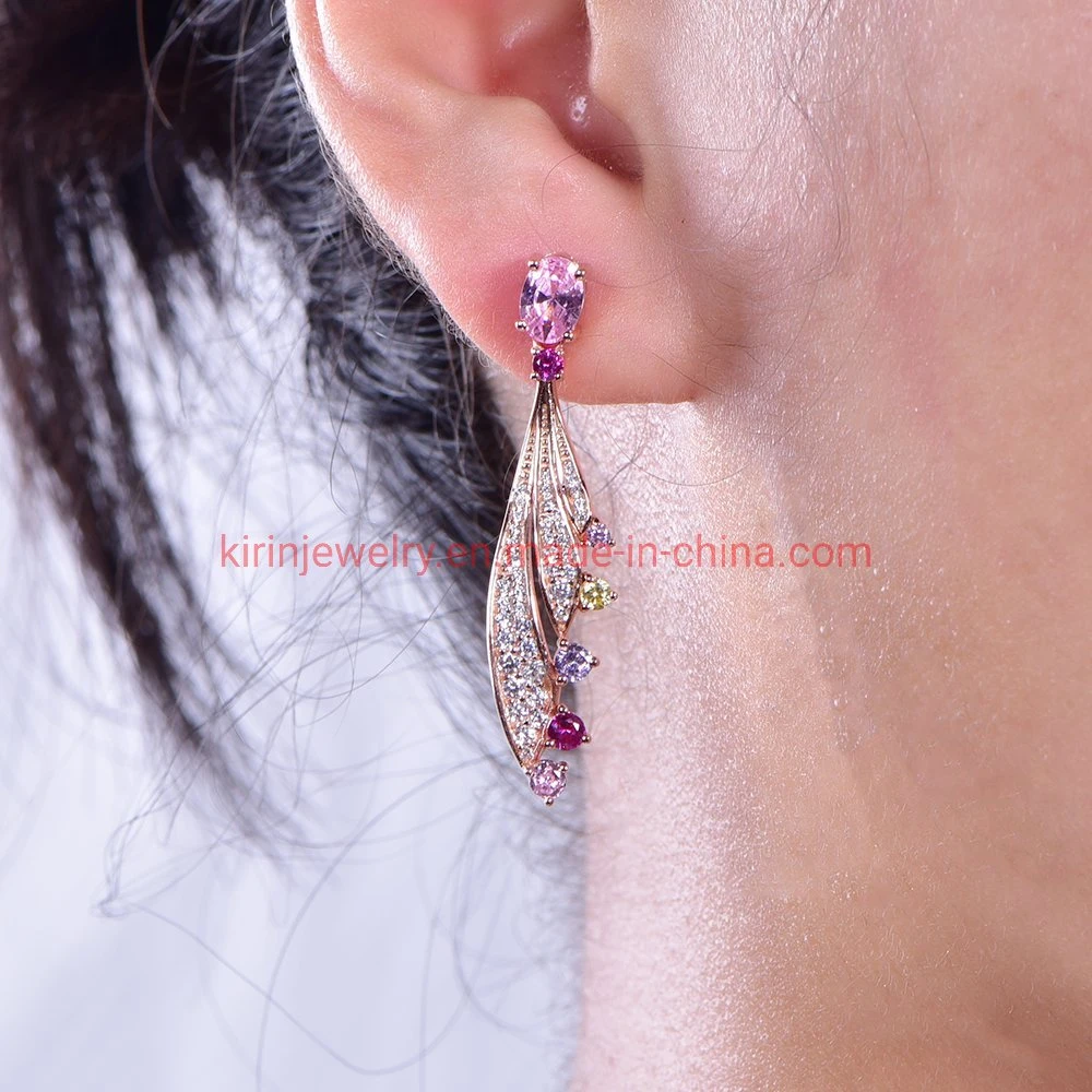 Trendy Fashion Inlaid Colored Zircon Earrings Beauty Hot Jewelry AAA Crystal Flower Dangle Earrings