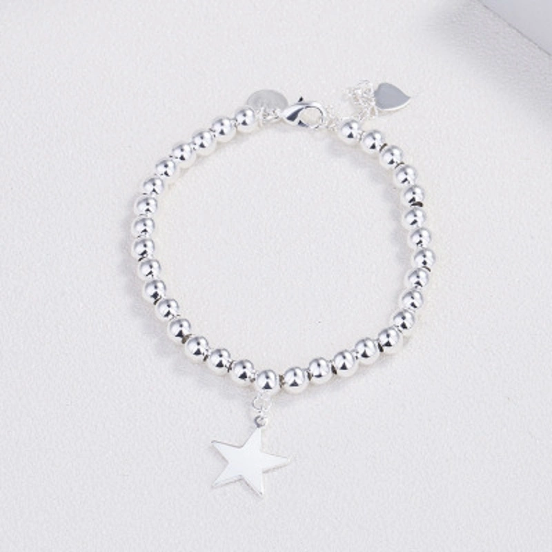 Pulsera de acero inoxidable con abalorios de plata con adornos de moda femenina Ajustable Esg13383