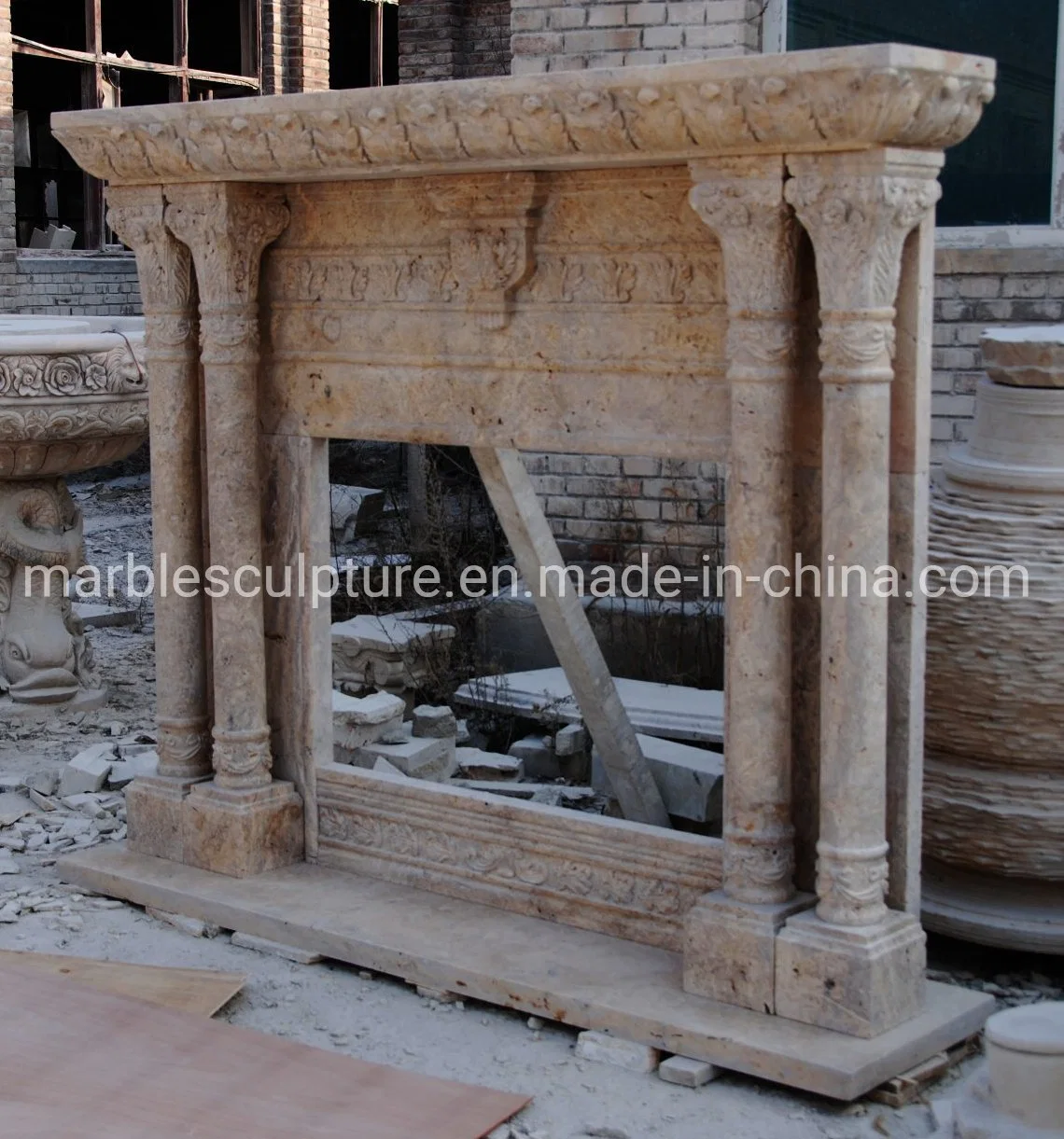 Chimenea de mármol de mantel de piedra natural antigua con columna (SYMF-270)