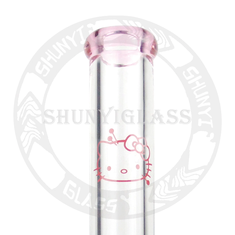 18" Thick Bottom Hello Kitty Straight Tube Smoking Water Pipe with Pink Downstem Tobacco Herb Water Pipes