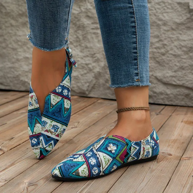 Female Flat Pump Shoes New Printed Color Combination Low-Top Slip-on Women's Flat Cloth Shoes