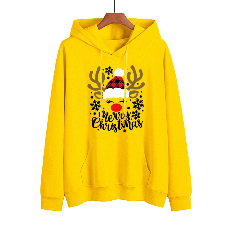 Nouveau Noël Fashion vêtements molletonnés à manches longues en coton sweat-shirt à capuche pour femmes Chandail Uni