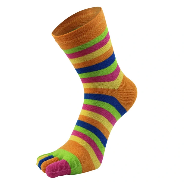 Custom Made Colorful Stripe Cotton Mens Ankle Full Toe Socks