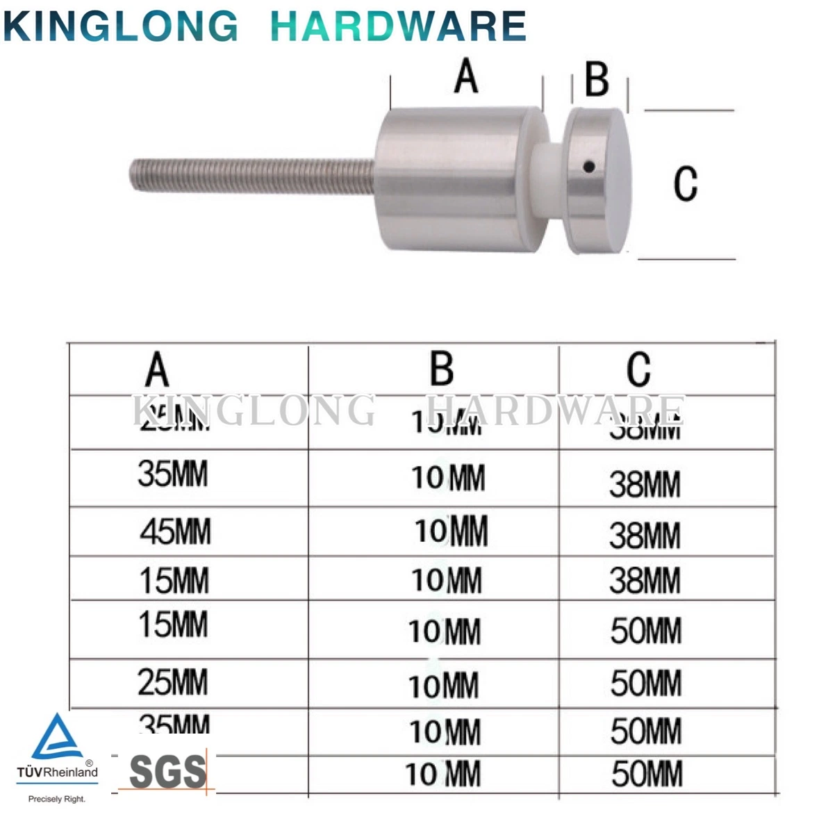 304/316 Stainless Steel Balcony Glass Side Mounted Advertising Nails Stair Fittings Glass Fixing Nails