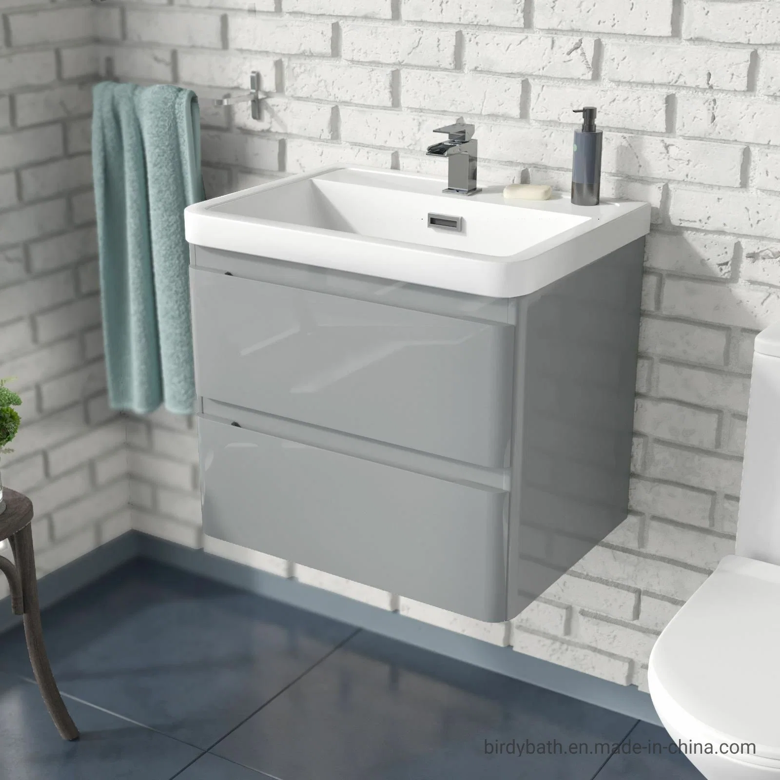Light Grey 600mm Bathroom Basin Sink Wall Hung Vanity Unit
