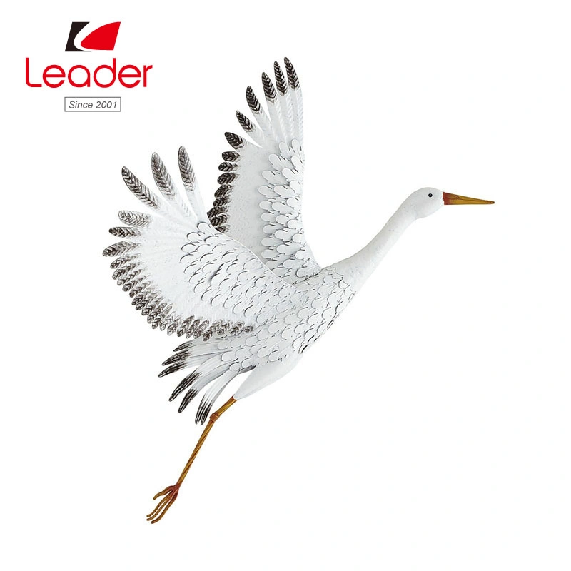 Flying White Crane Figurine Metal Wall Decor for Indoor and Outdoor Wall Arts