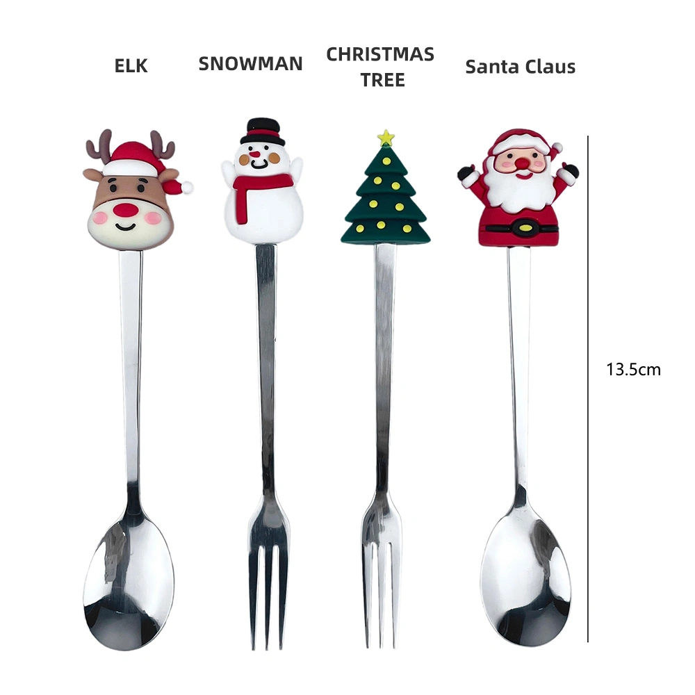 High Quality Stainless Steel Gift Box Christmas Creative Silicone Shape Fork Spoon