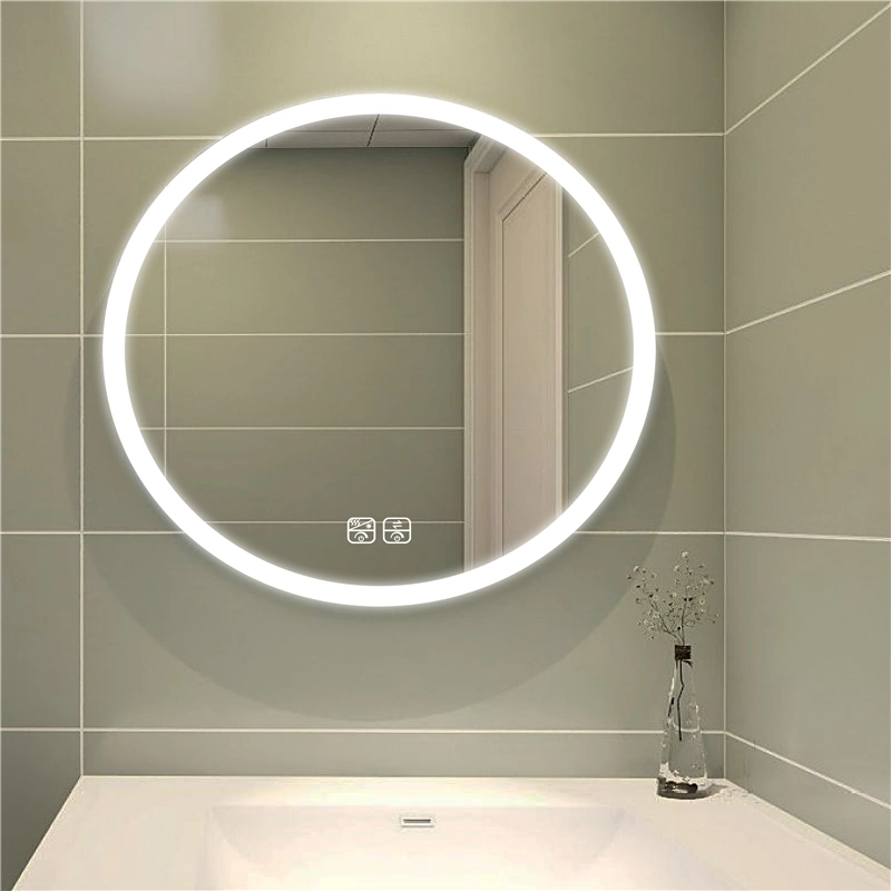 Sensor táctil LED inteligente de desempañado espejo del baño con el tiempo/temperatura mostrar