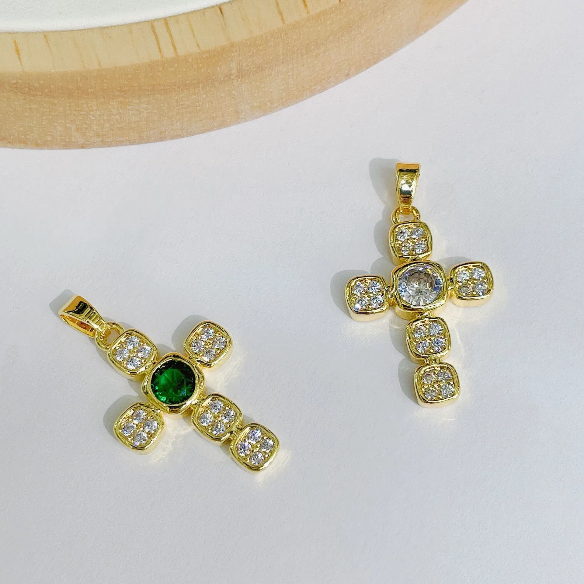 Fashion Christian Cross Shape Copper Inlaid Zircon Pendants for Jewelry Making Supplies