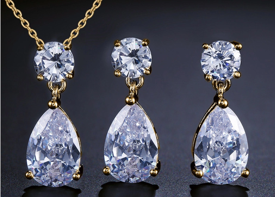 Women's CZ Pendant Necklace CZ Teardrop Jewelry Set Fashion CZ Necklace Fashion Jewelry Fashion Pendant Gift Necklace Set Bridal CZ Jewelry Set