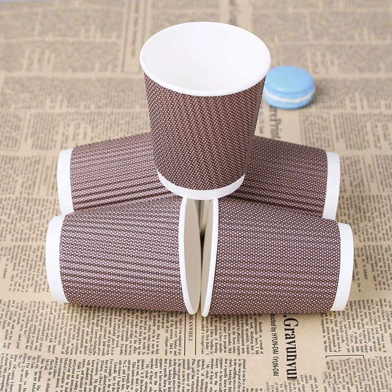 6oz 8oz 12oz Custom Printing Disposable Insulated Ripple Wall Paper Coffee Cups for Hot Drinking