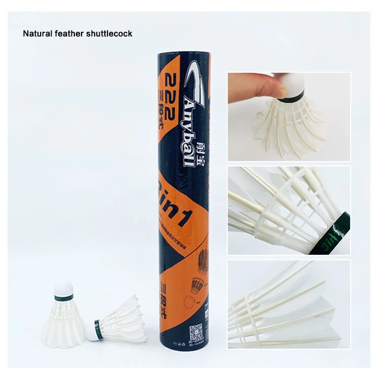 OEM Disponible 3in1 barato al por mayor de estilo de formación de plumas de ganso natural Shuttlecock Bádminton Shuttlecock personalizado