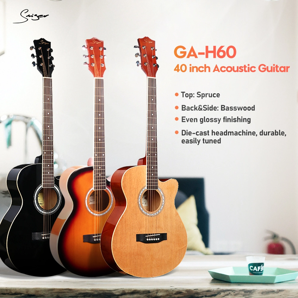 40 Inch Ga-H60 Acoustic Guitar Travel Guitar with Gloss Finishing