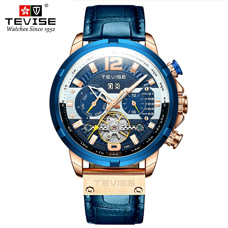 Tevise Men Watch Elegant Brand Famous Luxury Quartz Rose Gold Watches Male Leather Butterfly