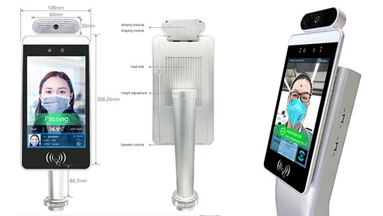 8 Polegada IPS de controle de acesso ao sistema de travas de Câmara para reconhecimento de faces e infravermelha de Medição de Temperatura
