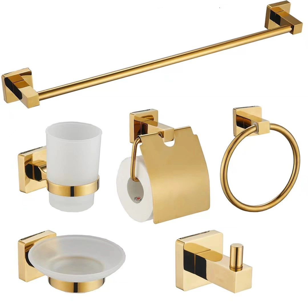 Juego de hardware oro gancho Towe barra estante portapapel Accesorios de baño