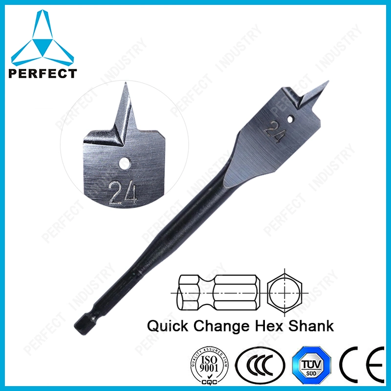 Heavy Duty Quick Change Center Point Flat Wood Spade Drill Bit with Cutting Groove