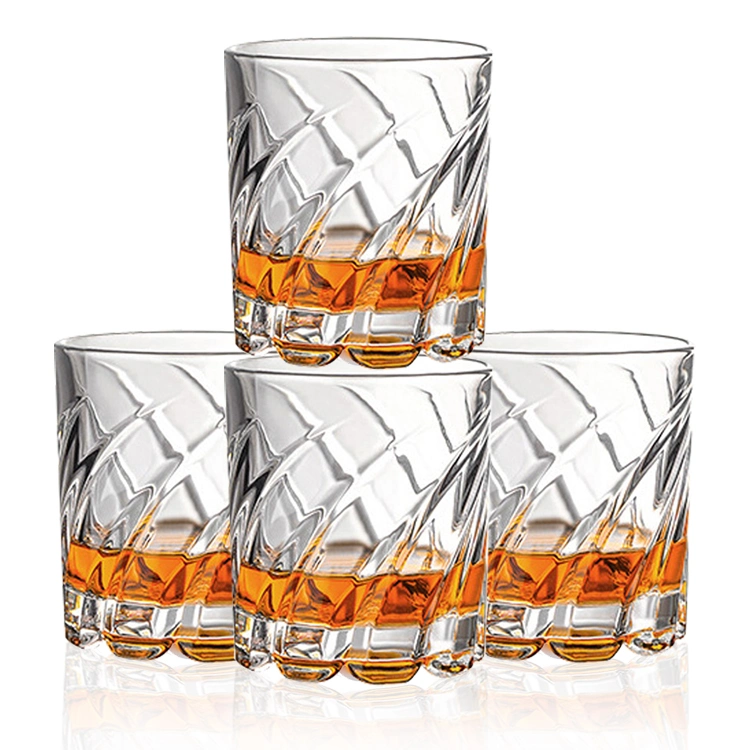 Free Sample Luxury Crystals Embossed Creative Wine Glasses Twisted Striped Rotatable Whisky Glass Tumbler Cup