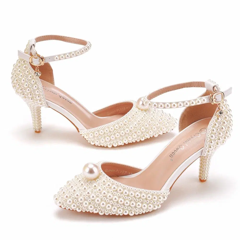 Beautiful Flower White Bridal Shoes High Heels Women Wedding Shoe