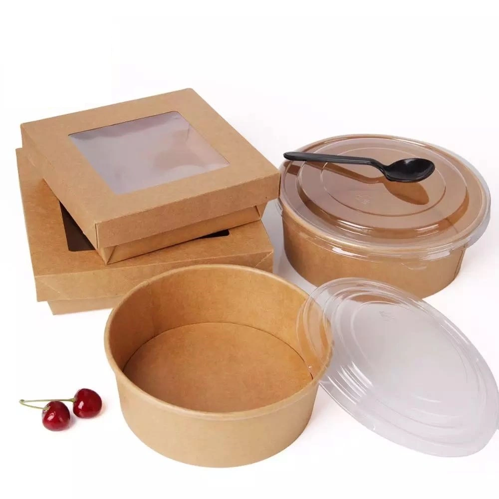 500ml 600ml 750ml 900ml 1200ml Disposable Take Away Brown Kraft Paper Salad Bowl for Pasta Rice Curry