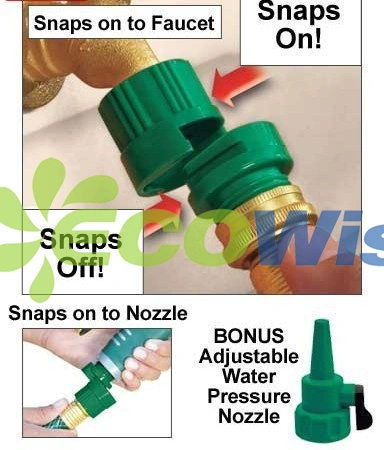 Snap 2.0 Garden Hose Connector Bonus Adjustable Water Pressure Nozzle